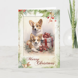 Victorian Corgi Puppy Christmas Holiday Card