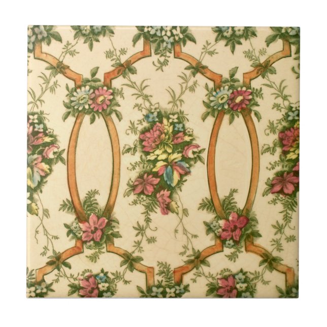 Victorian Corn Bros. Overall Floral Pattern Repro Ceramic Tile (Front)