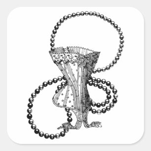 Victorian Corset Pearl Necklace Illustration art Square Sticker