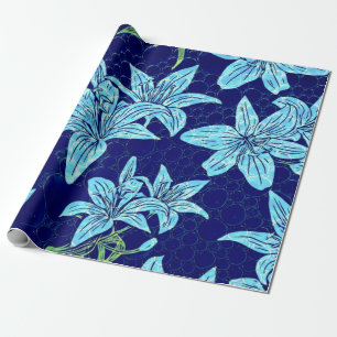 Victorian Country Garden Blue Lily Wrapping Paper
