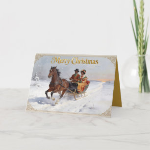 Victorian couple festive sleigh ride holiday card