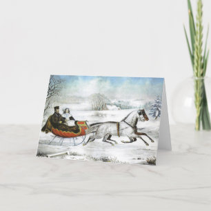 Victorian Couple in Sleigh Christmas Holiday Card