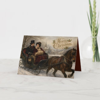 Victorian couple on a sleigh ride holiday card