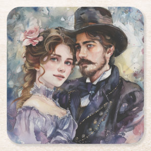 Victorian Couple Square Paper Coaster