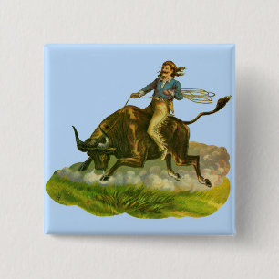 Victorian cowboy bull rider 15 cm square badge