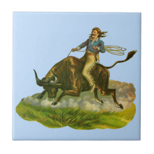 Victorian cowboy bull rider ceramic tile