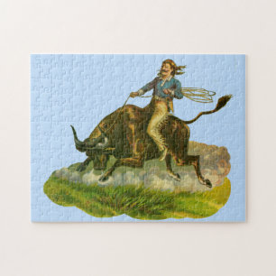 Victorian cowboy bull rider jigsaw puzzle