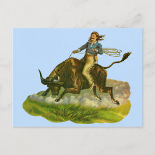 Victorian cowboy bull rider postcard