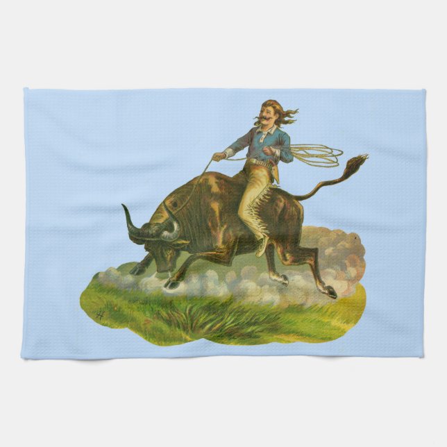 Victorian cowboy bull rider tea towel (Horizontal)