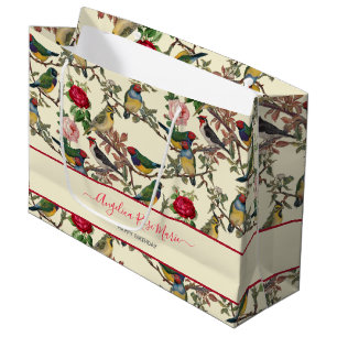 Victorian Cream Chinoiserie Birds Large Gift Bag