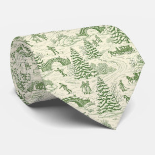Victorian Cream Green Winter Toile Pattern Tie