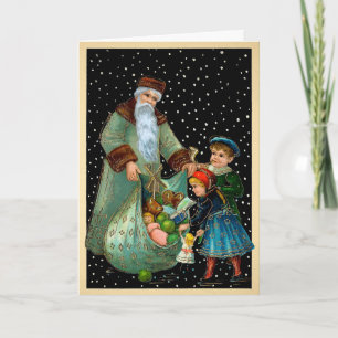 Victorian Creepy Santa Snowing Holiday Card