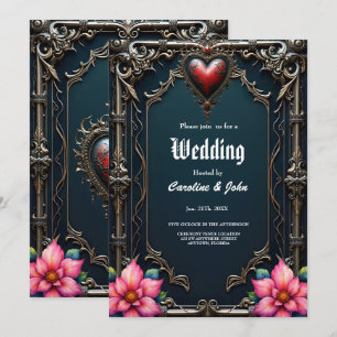 Victorian Crimson Gothic Heart Invitation