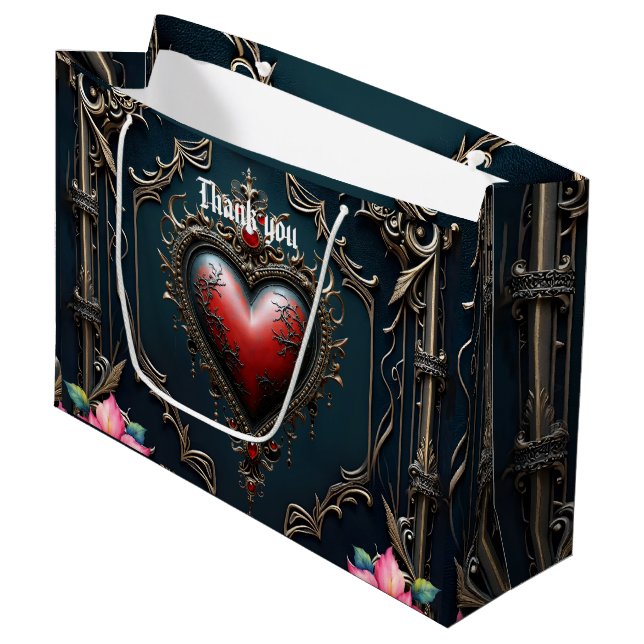 Victorian Crimson  Gothic Heart  Large Gift Bag (Front Angled)