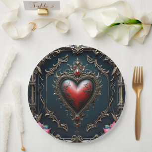 Victorian Crimson Gothic Heart Paper Plate