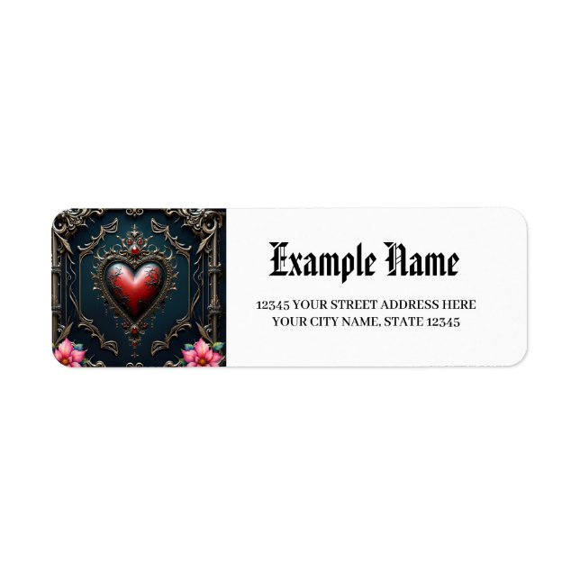 Victorian Crimson  Gothic Heart  Return Address Label (Front)