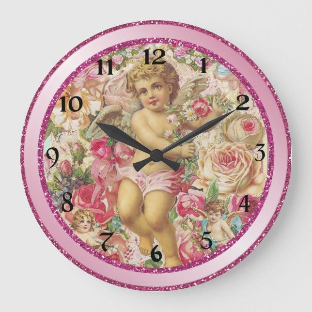 Victorian Cupid and Roses Floral Large Clock (Front)