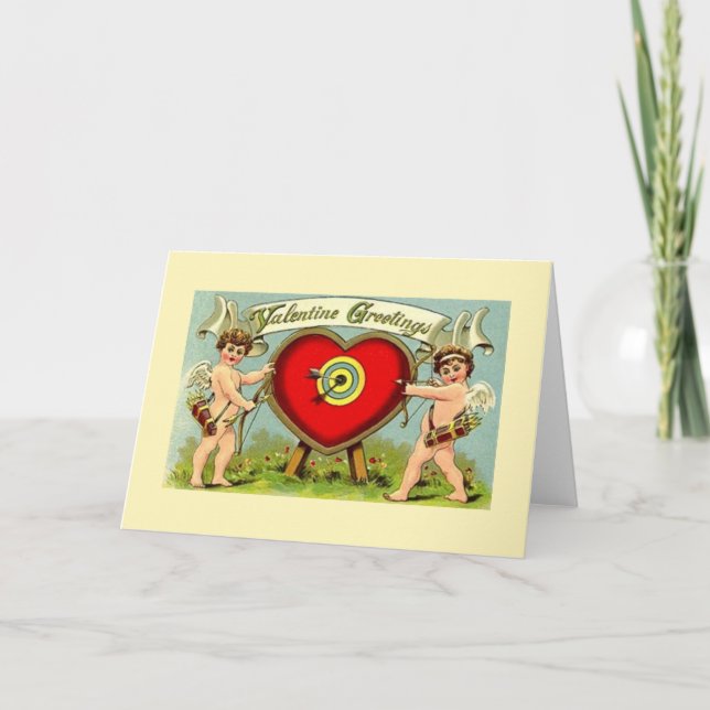 Victorian Cupid Archery Valentine Greeting Card (Front)