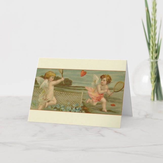 Victorian Cupid Tennis Valentine's Day Card (Front)