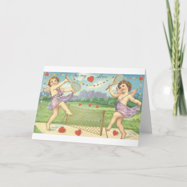 Victorian Cupid Tennis Valentine's Day Card (Front)
