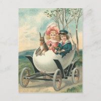 Victorian Cute Children Bunny Egg Car
