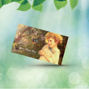 Victorian cutie with birds business card