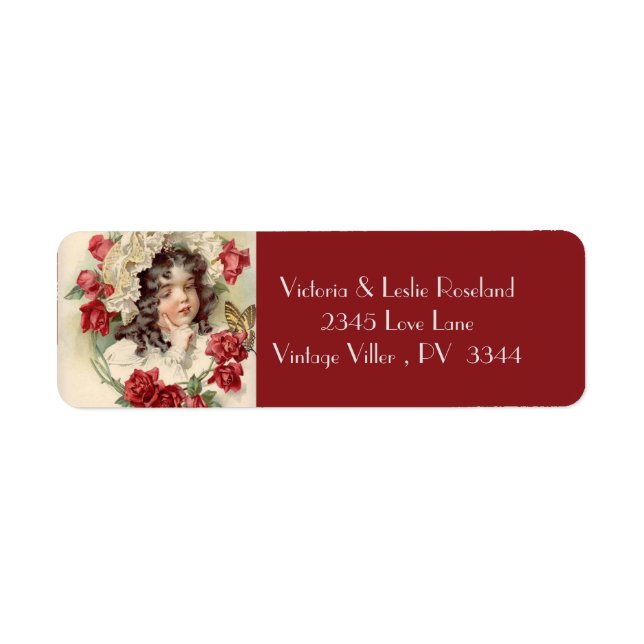 Victorian cutie with red roses return address label (Front)