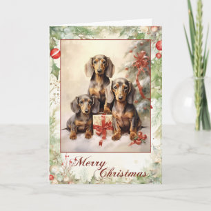 Victorian Dachshund Puppy Christmas Holiday Card