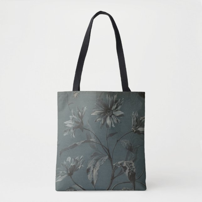 Victorian daisy flower grey elegant illustration tote bag (Front)