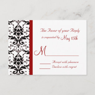 Victorian Damask Black White Red Stripe RSVP Card