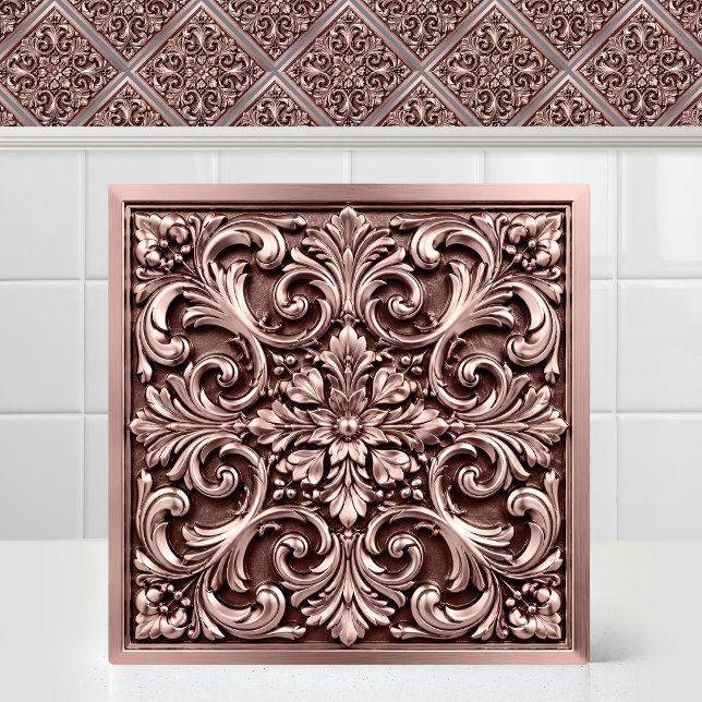 Victorian Damask Embossed Rose Gold Pink Pattern Ceramic Tile (Victorian Damask Embossed Rose Gold Pink Pattern Ceramic Tile)