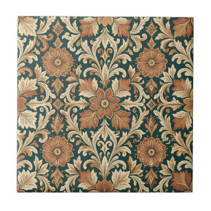 Victorian Damask Floral Pattern with Copper Bronze Ceramic Tile