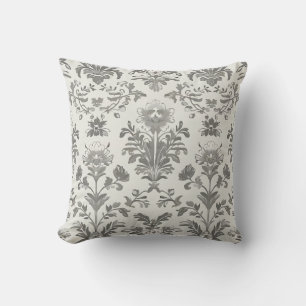 Victorian Damask Floral White Vintage Cushion