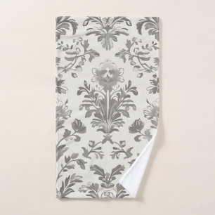 Victorian Damask Floral White Vintage Hand Towel