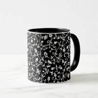 Victorian Damask Pattern, Black and White,