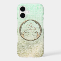 Victorian damask script gold green elegant