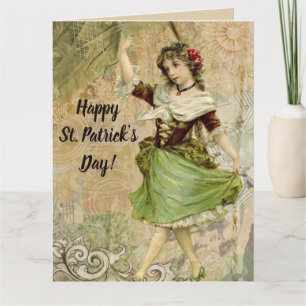 Victorian Dancing Girl in Green St. Patrick's Day Card