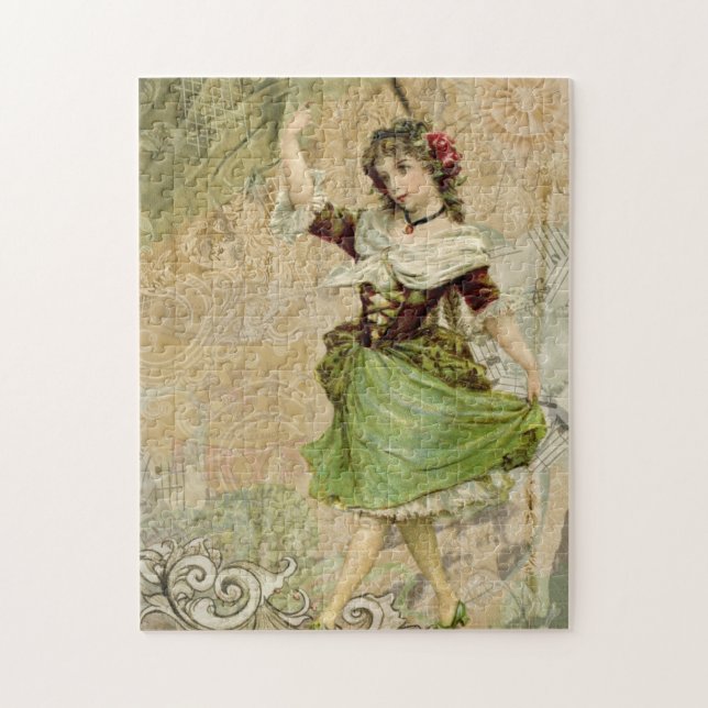 Victorian Dancing Girl in Green St. Patrick's Day Jigsaw Puzzle (Vertical)