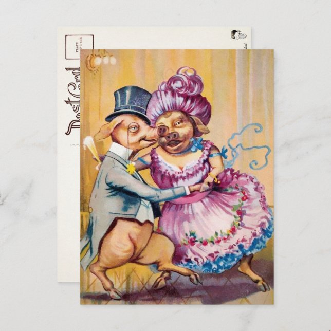 Victorian Dancing Pig Couple Postcard (Front/Back)