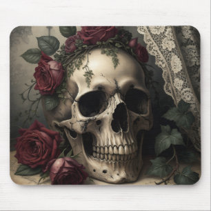 Victorian Dark Academia Gothic Skull with Roses Mouse Pad
