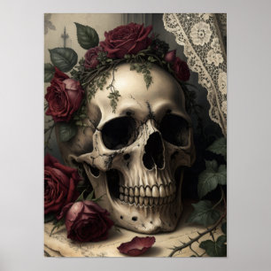 Victorian Dark Academia Gothic Skull with Roses Poster