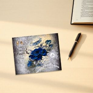 Victorian Dark Blue Rose Ephemera Cardstock