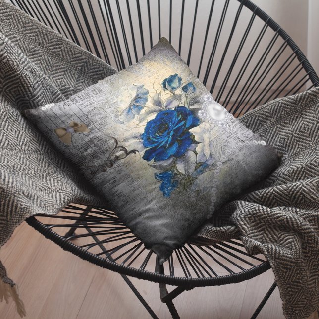 Victorian Dark Blue Rose Ephemera Cushion (Creator Uploaded)