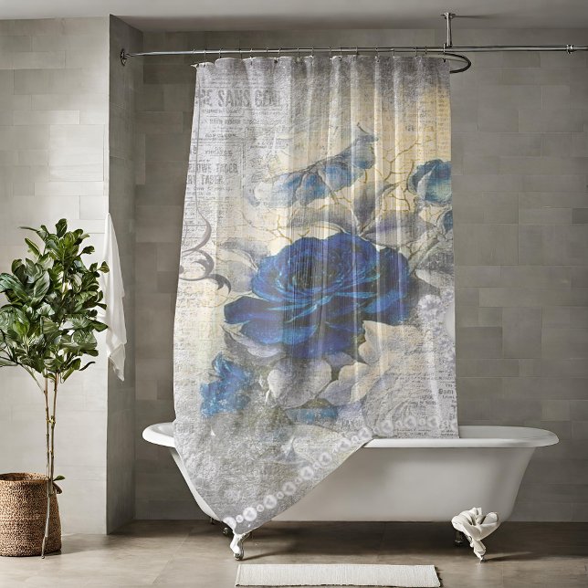 Victorian Dark Blue Rose Ephemeral Shower Curtain (Creator Uploaded)