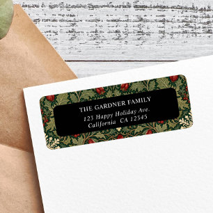 Victorian Dark Botanical red berries Holiday Return Address Label