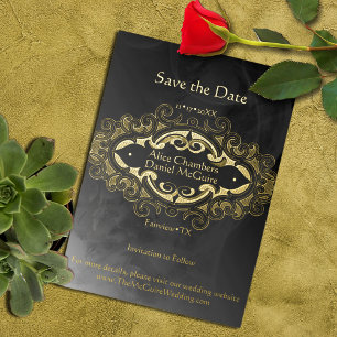 Victorian Dark Grey and Gold Accent Save the Date