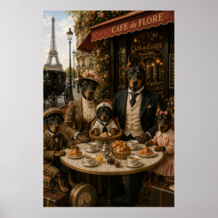Victorian Doberman Family at Café de Flore Paris – Poster