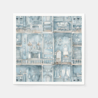 Victorian Dollshouse Pale Blue Watercolor Napkin