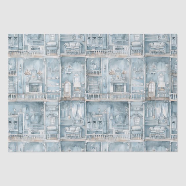 Victorian Dollshouse Pale Blue Watercolor Tissue Paper (Front)