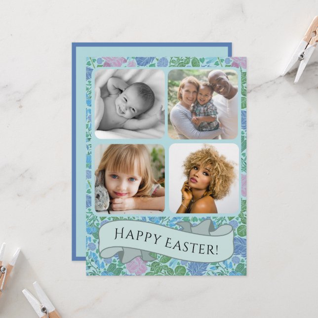 Victorian Dragonflies Garden Muted Photo Easter Card (Front/Back In Situ)